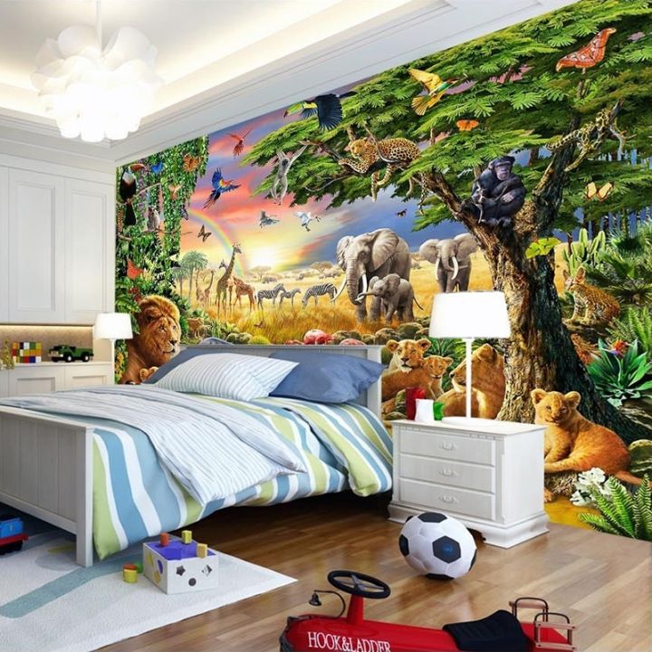 24-home-accessories-ภาพที่กำหนดเองภาพจิตรกรรมฝาผนังวอลล์เปเปอร์ไม่ทอ3d-การ์ตูนทุ่งหญ้าสัตว์สิงโตม้าลายห้องเด็กห้องนอนตกแต่งบ้านจิตรกรรมฝาผนัง