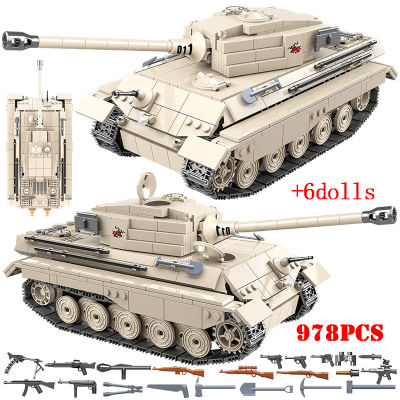 ทหารเยอรมัน King Tiger Tank Building Blocks WW2 Tiger 131 Heavy Tank Army ทหารตัวเลขอาวุธอิฐของเล่นเด็กของขวัญ