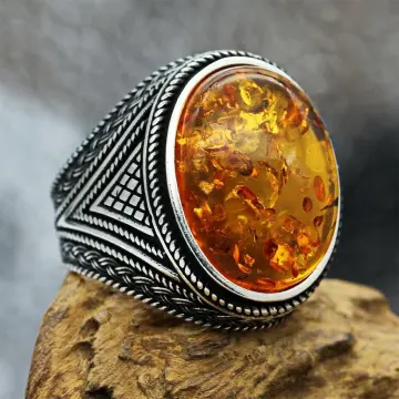 Amber stone ring on sale price