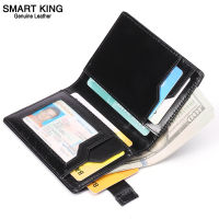 เครื่องกระเป๋าสตางค์ใบสั้นแบบบล็อค RFID สำหรับผู้ชายแฟชั่นหนังวัวแท้คลิปเงินกระเป๋าเก็บบัตรสำหรับผู้ชาย