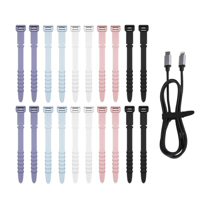 20-pcs-reusable-cable-ties-สายซิลิโคน-organizer-สายซิลิโคนยืดหยุ่น-keeper-สายรัดสำหรับคอมพิวเตอร์-ทีวี-electronics