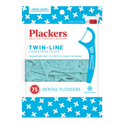Plackers Flosser - Twin-Line ไหมขัดฟันแบบมีด้ามจับ-เส้นคู่ 75 pcs.