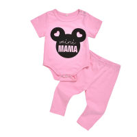 Baby Kids Pink Mickey Clothing Set Girls Short Sleeve Romper + Trousers Pants 2Pcs Suit Newborn Children Casual Outfit