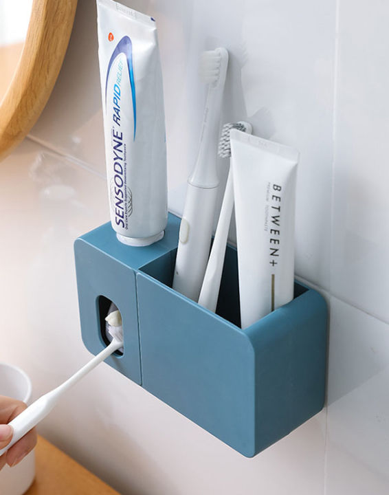bkn-เครื่องบีบยาสีฟันอัตโนมัติ-มีที่เก็บแปรงสีฟันติดผนัง-และวางของในห้องน้ำ-กล่องเก็บแปรงสีฟัน