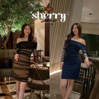 ’Sherry Dress’ - เดรสปาดไหล่ เดรสเกาะอกผ้าตาข่าย เดรสใส่ออกงาน เดรสสีดำ RTW.K Slim-fitting