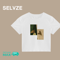 SELVZE ฉบับภาษาเกาหลีของเสื้อยืดสั้นแบบหัวกวางย้อนยุคสำหรับผู้หญิง