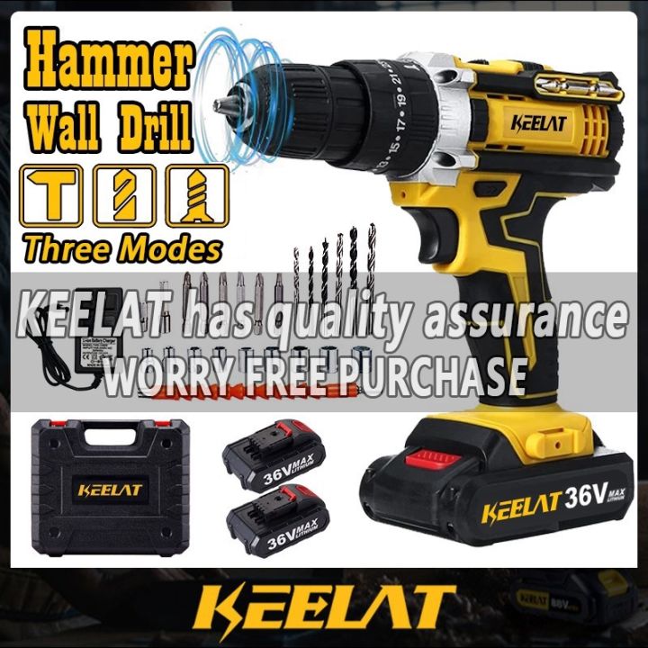 KEELAT Cordless Drill portable Electric impact with hammer Drill Barena ...