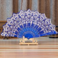 【CW】 Chinese Style Folding Dance Fans Wedding Party Lace Silk Hand Held Flower Fan Vintage Lace Hand Held Fan Women Girl Photo Prop