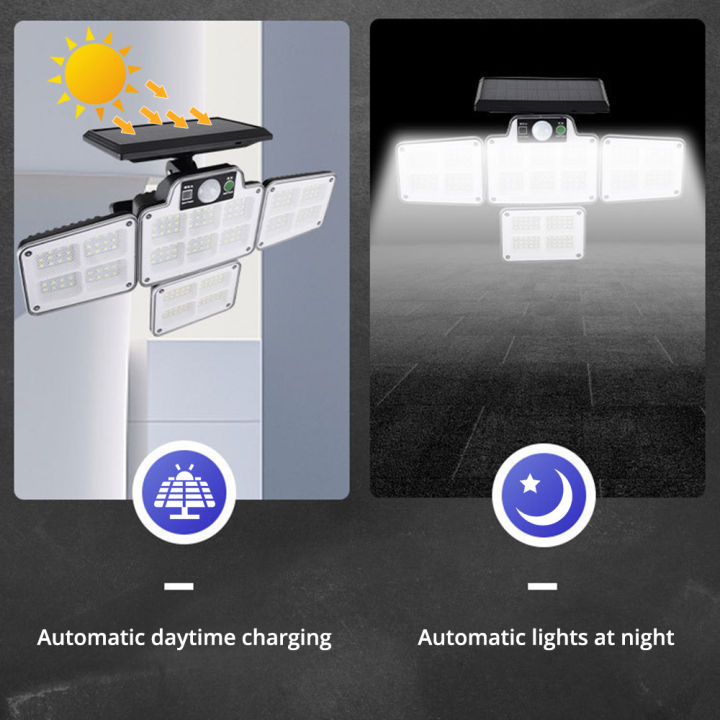 กลางแจ้ง-led-สี่หัวพลังงานแสงอาทิตย์โคมไฟติดผนัง-ip65แยกตรวจจับมนุษย์ครัวเรือนไฟโรงรถลานโคมไฟไฟถนนอัลตร้าสดใส