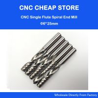 5pcs 6mm 1/4－คาร์ไบด์ CNC Router คุณภาพสูง Bits One Single Flute End Mill Tools 25mm