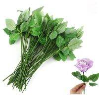 50Pcs Soap Rose Flower Pole Iron Wire Green Leaf Vases For Home Decor Christmas Decorative Flowers Wreaths Valentines Day Gift