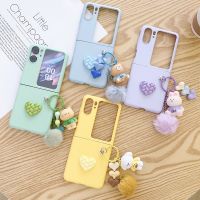 เคสมือถือ CSCR สำหรับออปโป้ไฟนด์ N2พลิกกับทอลายความรักเคสสำหรับการค้นหาพลิก N2มีตุ๊กตาปอมปอมน่ารักสีลูกอมบริสุทธิ์ที่คลุมจี้การ์ตูน