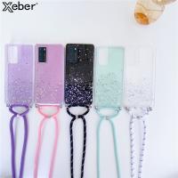 ✷卍✲ Transparent Glitter Stars Lanyard Phone Case For Huawei P50 P40 Pro Plus P30 Lite P20 P10 Mate 30 20 10 20X Soft TPU Rope Cover