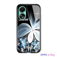 GGK เคสแข็งพิมพ์ลายดอกไลแลกผู้หญิงหญิงสาวแฟชั่นสำหรับ OPPO A78 4G ฝาหลังกระจกเทมเปอร์กันกระแทก