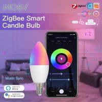 MOES Zigbee หลอดไฟ E14ไฟ LED สมาร์ท5W Rgbct 2200-6500K ไฟเส้นประดับ Tuya Alexa ควบคุม Google เสียง