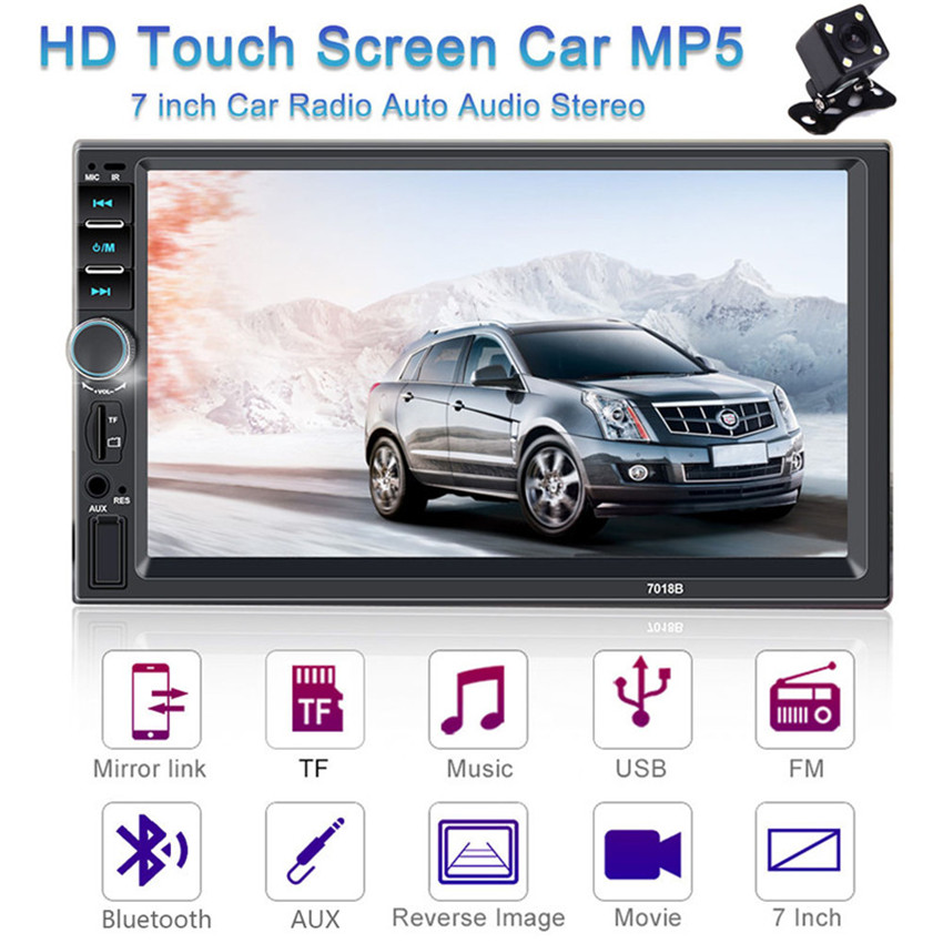 Terisass MP5-Player für Auto 7 Zoll High Definition Touchscreen 7018B 2Din Auto MP5-Player mit Rückfahrvideo-Eingang Bluetooth Stereo-FM-Radio mit Kamera 