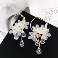 New Korean Sweet Acrylic Transparent Crystal Flower Earrings for Women Temperament Long Tassel Earrings Female Elegant Jewelry