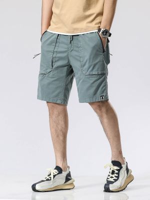 HOT11★ฤดูร้อน Zip กระเป๋ากางเกงขาสั้นสินค้าผู้ชาย2022ใหม่ผ้าฝ้าย Drawstring ยืดหยุ่นเอวลำลองชายสั้นกางเกงขาสั้นชายหาดตรง
