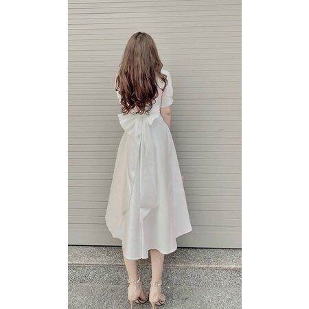 white-dress-with-square-neck-party-with-back-bow-hakieu-msp055