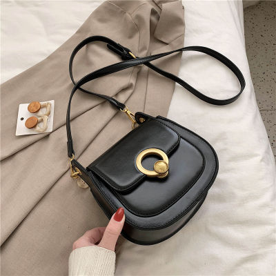 PU Leather Saddle Bags For Women  Fashion Shoulder Simple Bag Lady Solid Color Solid Handbags