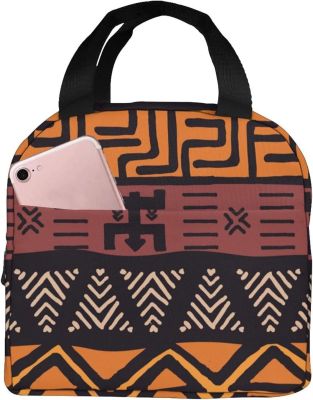 Reusable Insulated Lunch Bag African Mud Cloth Tribal Portable Insulated Lunch Bax Cooler Tote Box For Women Men Adults College