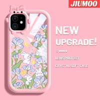 เคส JIUMOO สำหรับ iPhone 11 Pro 11 Pro Max เคสการ์ตูนกล้องมอนสเตอร์ตัวน้อยสีสันสดใสลายกระต่ายดอกไม้นิ่มสำหรับเลนส์กันกระแทกแบบใสเคสมือถือฝาปิดความคิดสร้างสรรค์โปร่งใสป้องกันซิลิโคนแบบเรียบง่าย