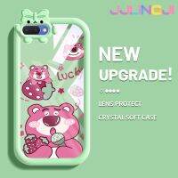 Jjlingji เคสสำหรับ OPPO A3s A12E A5 2018 Realme Realme C1 2กรณีลายหมีสตรอเบอร์รี่ปลอกรูปแบบโบว์นิ่มกันกระแทกทนต่อการขีดข่วนเคสโทรศัพท์โปร่งใสฝาครอบป้องกันเลนส์กล้องถ่ายรูป TPU ซิลิกาเจล