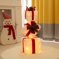 【LZ】☃☄✵  LED Gift Box Com Bow Lights Ferro Box Art Oco Home Party Supplies shopping ao ar livre decoração de Natal 3pcs conjunto