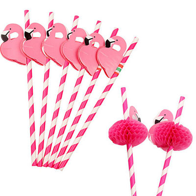 pheebss 12PCS Paper Birthday Party Funny Flamingo Honeycomb Striped Drinking Straws New