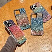 เคสโทรศัพท์มีเพชรส่องแสงวิบวับแฟชั่นสีรุ้งไล่ระดับสีสำหรับ IPhone 15 Pro Max สำหรับ IP 13 12 11 Pro Max แผ่นปิดพลอยเทียมแวววาวป้องกันการกระแทก