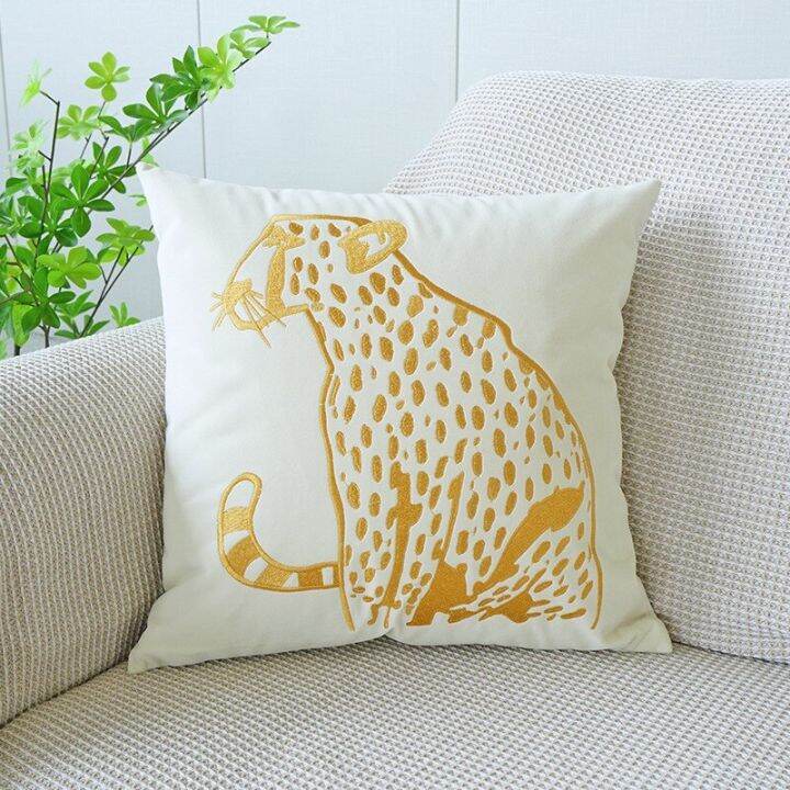 Gold Leopard Pillow Case Embroidered Luxury Soft Velvet Animal ...