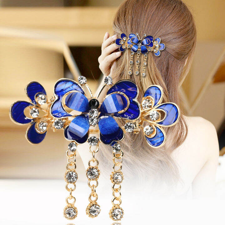 Haimeikang Alloy Hairpin Korea Retro Style Butterfly Rhinestone Tassel