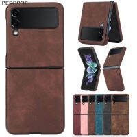 เคสโทรศัพท์มือถือแบบพับหนังจริงสำหรับ Samsung Galaxy Z Flip 3กระเป๋าสะพายหลังดีไซน์หรูเคสป้องกัน Flip 3 5G หนังย้อนยุค