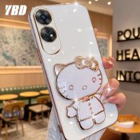 YBD มีเคสโทรศัพท์กระจกสำหรับ OPPO Reno 8T 4G Reno 8T 5G A1 Pro RENO 8 5G 8Pro RENO 9 Pro 5G เคสน่ารักพับ3Dแมวเคสซิลิโคนแบบนิ่มขายึดแบบสามมิติ