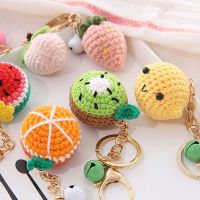 Fruit Keychain Cute Knitting Lemon Donut Doll Car Key Holder Creative Crocheted Strawberry Watermelon Orange Pendant Key Keyring