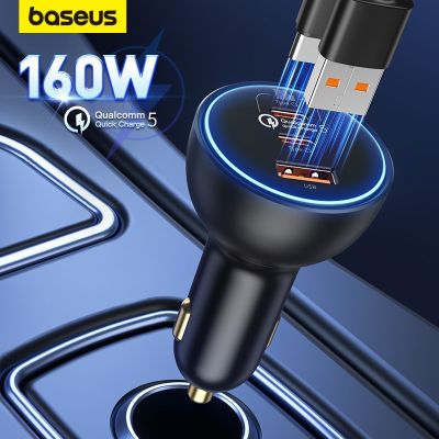 Baseus ใหม่ดั้งเดิมที่ชาร์จแบตในรถ QC 5.0การชาร์จอย่างเร็วด่วน PPS PD3.0 USB Type C ชาร์จโทรศัพท์ในรถยนต์สำหรับแล็ปท็อปแท็บเล็ต IOS 14 13 12 Pro