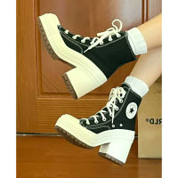 Chuck Taylor All Star 1970s De Luxe Heel platform high top muffin casual canvas shoes vintage heels womens model Black