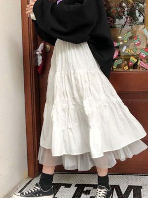 【CC】♈☊  Tulle Skirts Womens 2023 Elastic Waist Mesh Tutu Pleated Female Skirt Streetwear