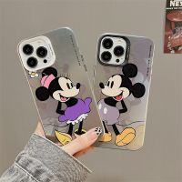 {Haojia เคสโทรศัพท์} เคสโทรศัพท์เคสโทรศัพท์เป็นคู่มิกกี้เมาส์มินนี่สำหรับ iPhone 14 13 12 11 Pro Max เคสนิ่มลายการ์ตูนตัวชุบโลหะหรูหราน่ารัก