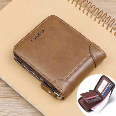 Mens Leather Wallet Zipper Small Purse Card Holder Man Carteira Masculina Couro Coin Purse Man Porte Monnaie Money Bag 2022