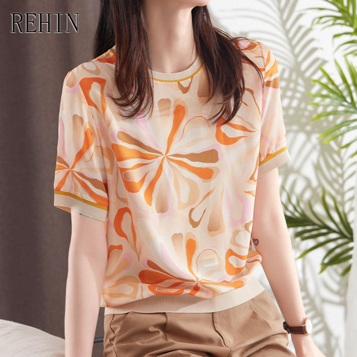 rehin-ผู้หญิงฤดูร้อนใหม่ซาตินบทคัดย่อผ้าไหมหม่อนชีฟองแขนสั้นเสื้อ-elegant-เสื้อยืดรอบคอเสื้อ