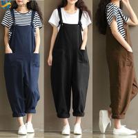 วอชสำหรับผู้หญิงชุดเอี๊ยมชุดจั๊มสูท Dungarees กางเกงฝ้ายลินิน