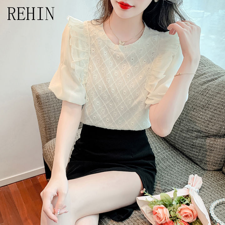 rehin-เสื้อลูกไม้ลายฉลุไม้ผู้หญิง-เสื้อบางทันสมัย2023ฤดูร้อนใหม่