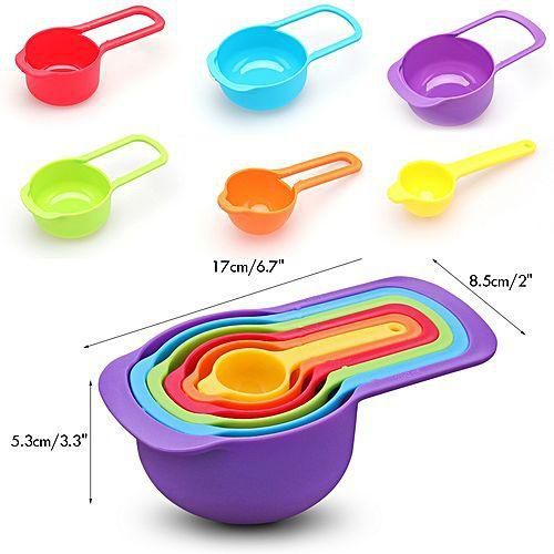 6Pcs Measuring Cups and Spoons Set for Baking Plastic Measurement Tool for