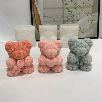 Cake Decor Of Candy Love Roses Mould Valentines Day Foam Candle Mold Bear Flowers
