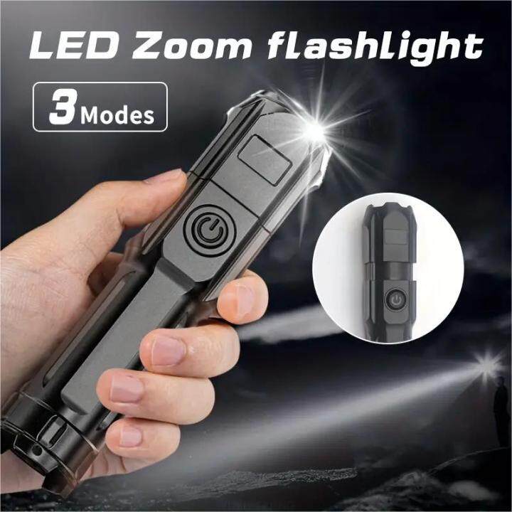 1pc Powerful LED Flashlight, 3 Modes USB Rechargeable Outdoor Bright Light,  Torch Portable Waterproof Light, Self Defense Camping Light