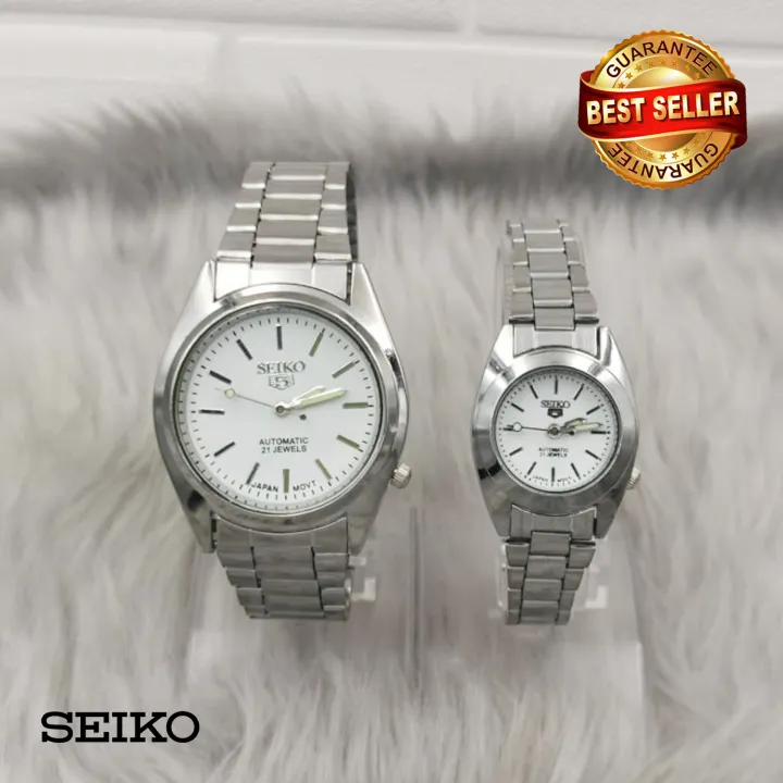 Seiko 5 21 Jewels Automatic Movement White Dial Silver Stainless Steel  Watch for Couple | Lazada PH