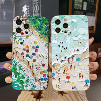 เคสป้องกันสำหรับ VIVO Y15A Y15S T1 5G T1X Y02S Y21S Y21A Y02 Y02A Y36 Y33S ขอบสี่เหลี่ยมภาพวาดสีน้ำมันรูปชายหาด Y12S Y11S Y12A Y01 Y1S Y20s Y20A Y22