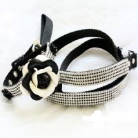 Free Shipping Dog Collar Leashes Set Classic Black White Camellia Imitation Diamonds Necklace Accessories Party Holiday Walk