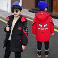 Children Thick Down Hooded Jackets Outerwear Clothes Boys Winter Teenage SpiderMan Long Thicken Warm Cotton-Padded Parka Coats